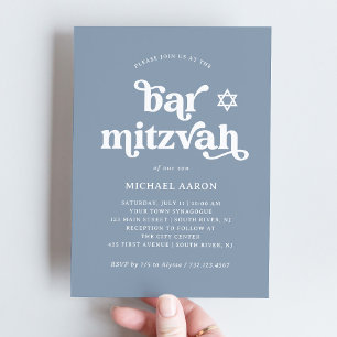 Invitation Boho et Rétro Bleu Poussiéreux Bar Mitzvah