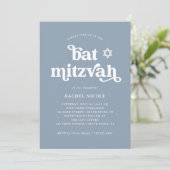 Invitation Boho et Rétro Bleu Poussiéreux | Bat Mitzvah (Debout devant)