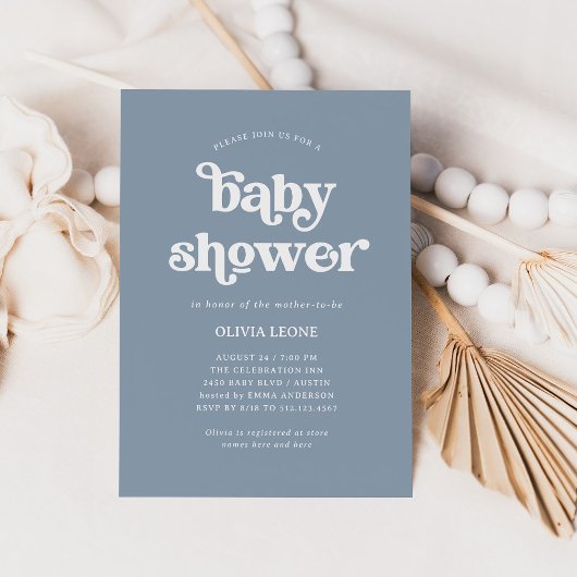 Invitation Boho et Retro Dusty Blue | BABY SHOWER