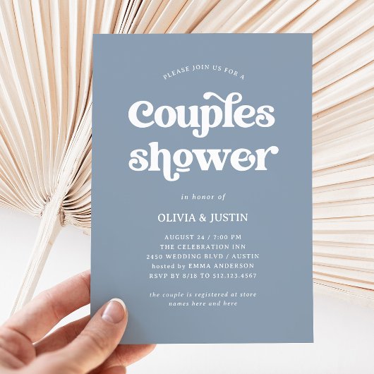 Invitation Boho et Retro Dusty Blue | Douche Couples