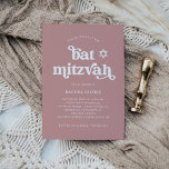 Invitation Boho et Retro Dusty Rose | BAT MITZVAH<br><div class="desc">Cette invitation Bat mitzvah simple et boho présente une typographie blanche et rétro sur un arrière - plan rose rose poussiéreux avec une étoile de David correspondante.</div>