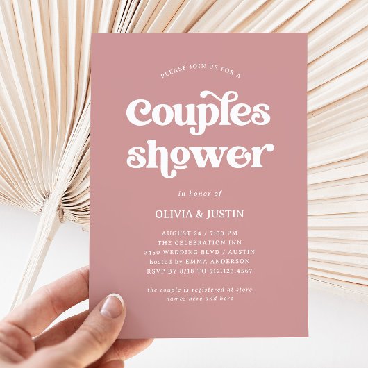 Invitation Boho et Retro Dusty Rose | Douche Couples