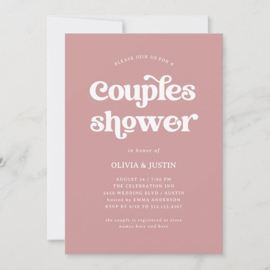 Invitation Boho et Retro Dusty Rose | Douche Couples (Devant)