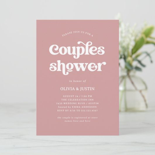 Invitation Boho et Retro Dusty Rose | Douche Couples (Debout devant)