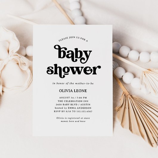 Invitation Boho et Retro noir et blanc | BABY SHOWER