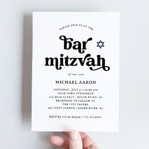 Invitation Boho et Rétro Noir et Blanc   Bar Mitzvah