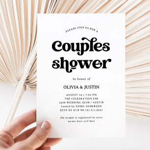 Invitation Boho et Retro noir et blanc Douche Couples
