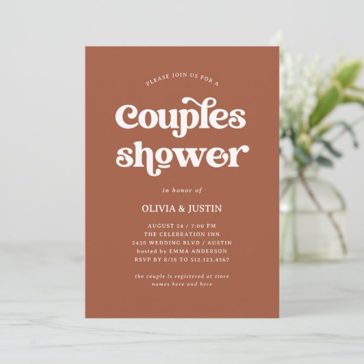 Invitation Boho et Rétro Terracotta | Douche Couples (Debout devant)