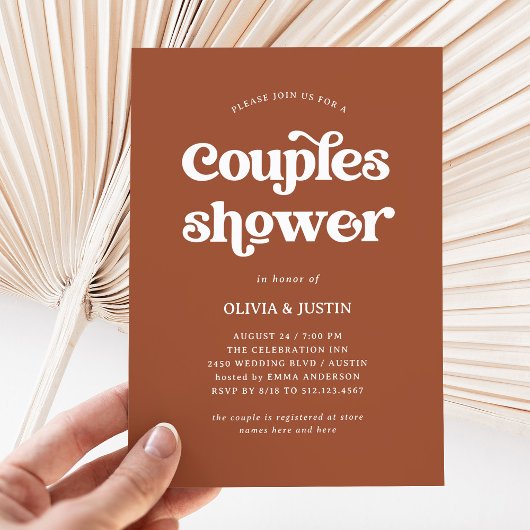 Invitation Boho et Rétro Terracotta | Douche Couples