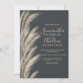 Invitation Boho été pampas herbe aquarelle gris mariage (Devant)