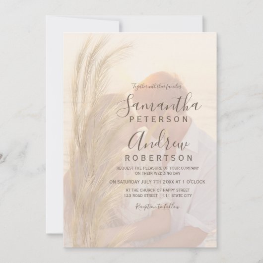 Invitation Boho été pampas herbe aquarelle photo mariage (Devant)