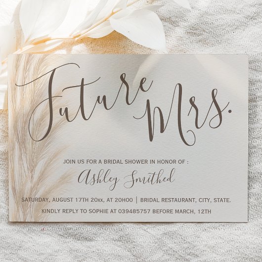 Invitation Boho été pampas herbe Mme douche nuptiale