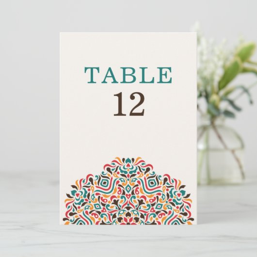 Invitation Boho Ethnic Botanical Wedding Table Number (Debout devant)
