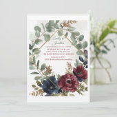 Invitation Boho Eucalyptus and Dark Red Flowers Wedding Invit (Debout devant)