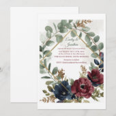 Invitation Boho Eucalyptus and Dark Red Flowers Wedding Invit (Devant / Derrière)
