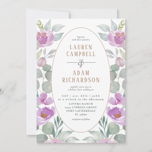 Invitation Boho Eucalyptus Aquarelle Vert rose Mariage (Devant)