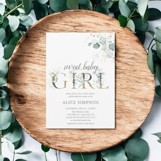 Invitation Boho Eucalyptus Feuilles Baby Girl Shower Invitati