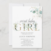 Invitation Boho Eucalyptus Feuilles Baby Girl Shower Invitati (Devant)