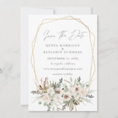 Invitation Boho Eucalyptus & Flore beige Enregistrer la date  (Devant)