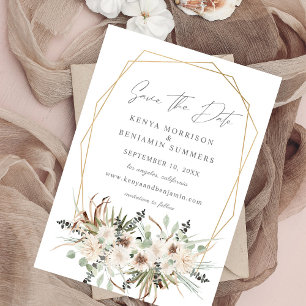 Invitation Boho Eucalyptus & Flore beige Enregistrer la date