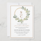 Invitation Boho Eucalyptus Mariage de couronnes vertes et dor (Devant)