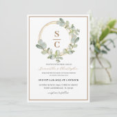 Invitation Boho Eucalyptus Mariage de couronnes vertes et dor (Debout devant)