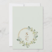 Invitation Boho Eucalyptus Mariage de couronnes vertes et dor (Dos)