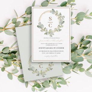 Invitation Boho Eucalyptus Mariage de couronnes vertes et dor