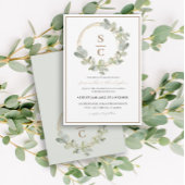 Invitation Boho Eucalyptus Mariage de couronnes vertes et dor