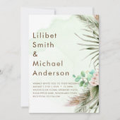 Invitation BOHO Eucalyptus Pampas Mariage vert herbe (Devant)