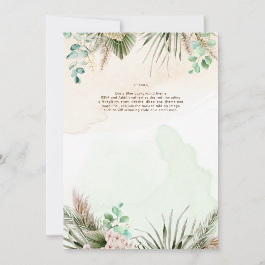 Invitation BOHO Eucalyptus Pampas Mariage vert herbe (Dos)