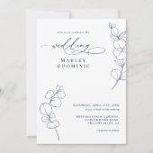 Invitation Boho Eucalyptus Springs Navy Blue & White Wedding (Devant)