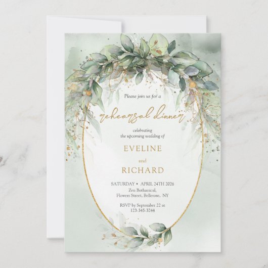 Invitation Boho Eucalyptus verdure branches or répétition (Devant)