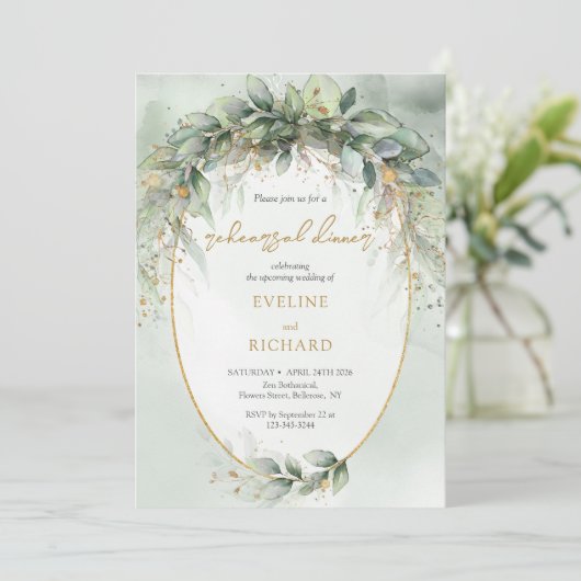 Invitation Boho Eucalyptus verdure branches or répétition (Debout devant)