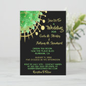 Invitation Boho Eucalyptus Vert Mariage noir & or (Debout devant)