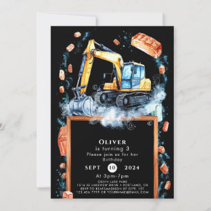 Invitation Boho Excavator Construction Anniversaire