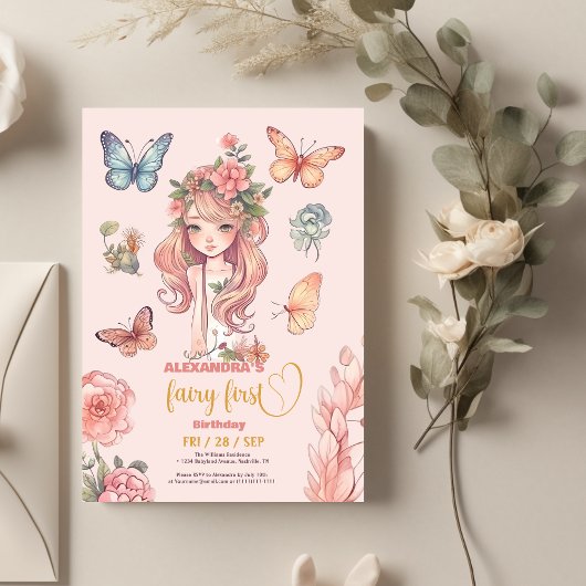 Invitation Boho Fairy Première fille 1er anniversaire