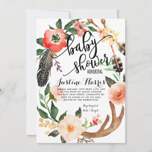 Invitation Boho fait varier le pas de l'invitation de baby (Devant)