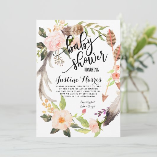 Invitation Boho fait varier le pas de l'invitation de baby (Debout devant)