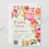 Invitation Boho Fall aquarelle fleurie QR menthe douche (Devant)