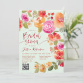 Invitation Boho Fall aquarelle fleurie QR menthe douche (Debout devant)