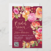 Invitation Boho Fall aquarelle florale QR douche nuptiale rou (Devant)