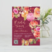 Invitation Boho Fall aquarelle florale QR douche nuptiale rou (Debout devant)