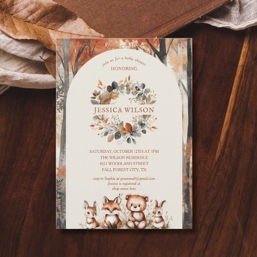 Invitation Boho Fall Boodland Forest Animaux Baby shower