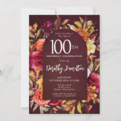 Invitation Boho Fall Bourgogne Script floral 100e anniversair (Devant)