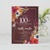 Invitation Boho Fall Bourgogne Script floral 100e anniversair (Debout devant)