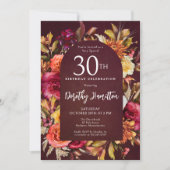 Invitation Boho Fall Burgundy Floral Script 30e Anniversaire (Devant)