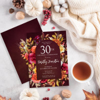 Boho Fall Burgundy Floral Script 30e Anniversaire