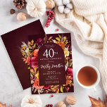 Invitation Boho Fall Burgundy Floral Script 40e Anniversaire<br><div class="desc">De belles fleurs d'automne créent un arc boho tendance. Roses rouges,  fleurs en terre cuite et pivoines blanches se mêlent aux feuilles verts et au feuillage. Les fleurs et le blanc script moderne pop contre l'arrière - plan rouge bordeaux. Cet article fait partie de la collection Bourgogne Fall Flowers.</div>
