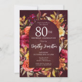 Invitation Boho Fall Burgundy Floral Script 80e anniversaire (Devant)
